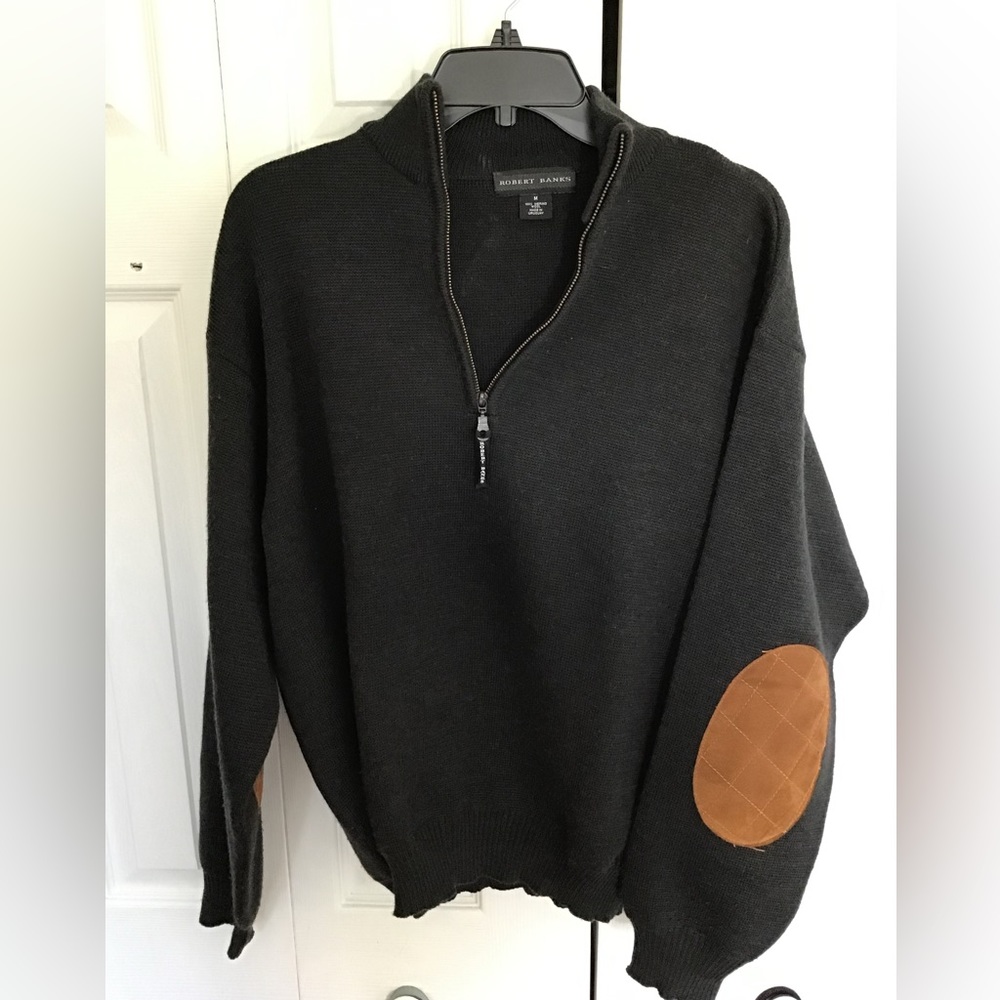 Robert Banks Men's 1/4 Zip Brown Meriono Wool Sweater Med